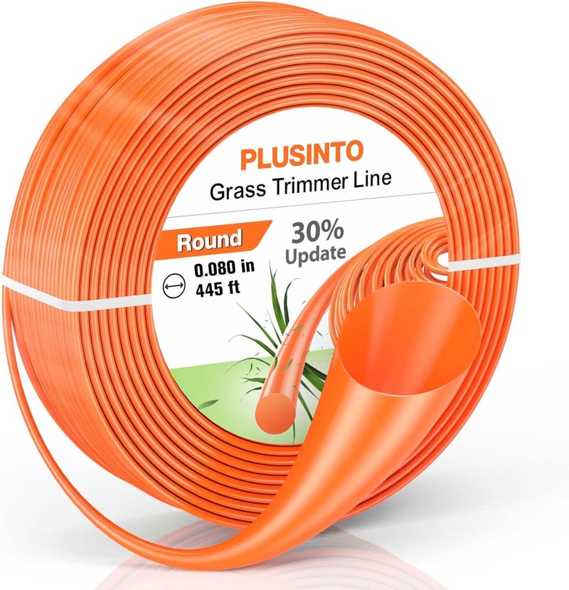 PLUSINTO String Trimmer Line .080", 445 Feet Weed Eater String, Round Trimmer Line for Universal Replacement, Orange Premium Nylon String Trimmer Line for Light Grass&Weeds - Image 1